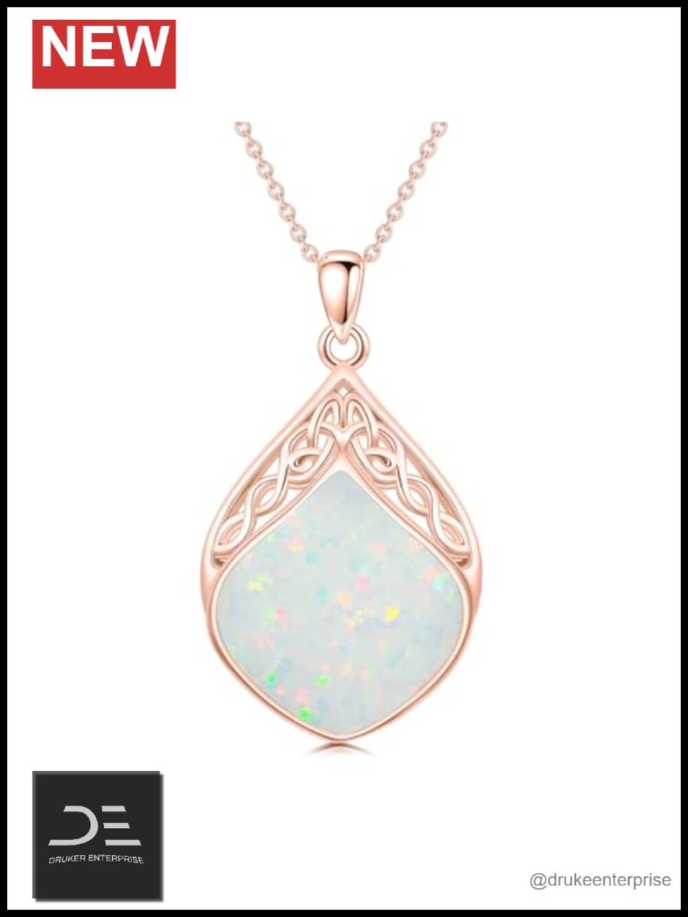 Gold Plated Celtic Knot Opal Pendant Necklace Hypoallergenic Adjustable Chain